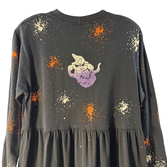 Vintage-Inspired Long Black Halloween Dress W/ Ghost & Boo Print Splatter Design - Picture 5 of 10